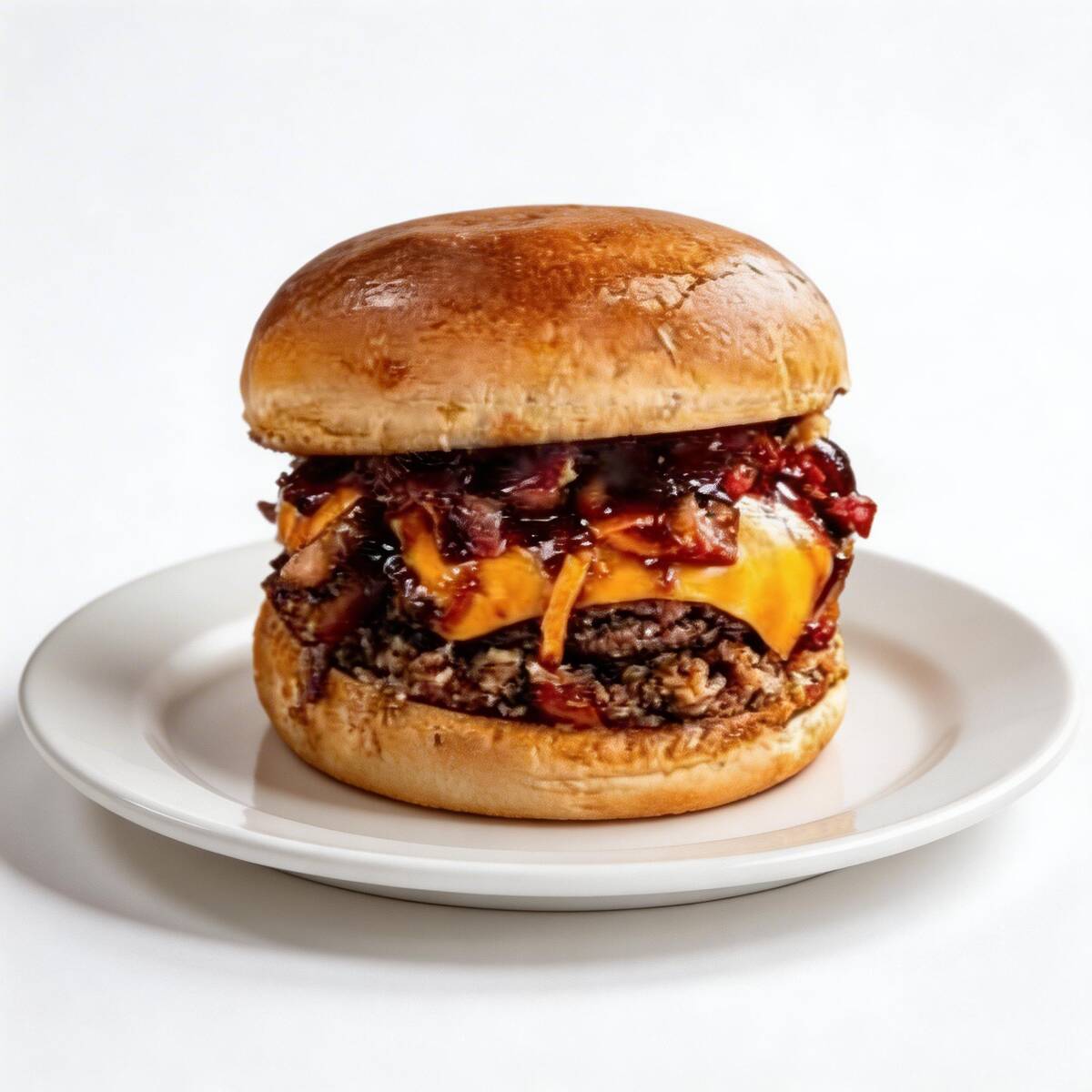 Pão brioche, 2 hambúrgueres, cheddar, molho especial, cebola caramelizada e bacon. Acompanha refri 200ml e batata pequena.