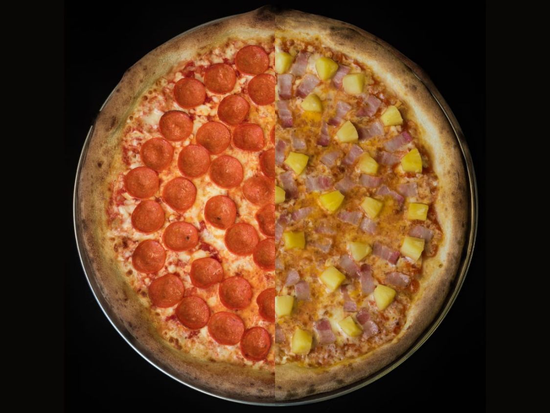 Pizza Grande Mitad Pepperoni y Mitad Hawaiana