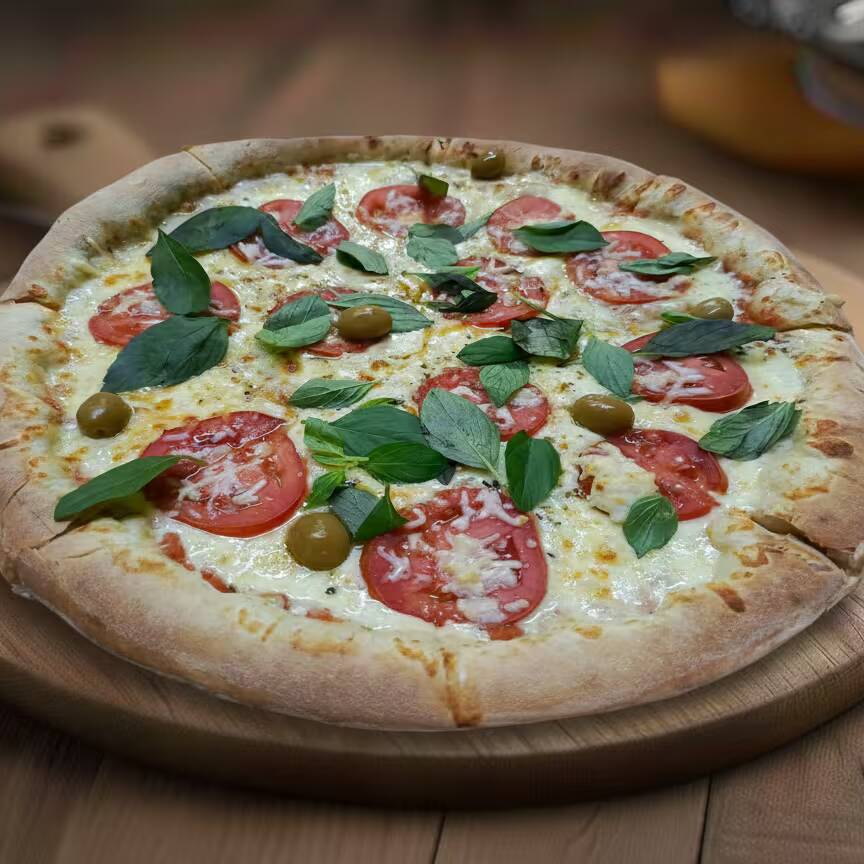 Mussarela,tomate e manjericao.