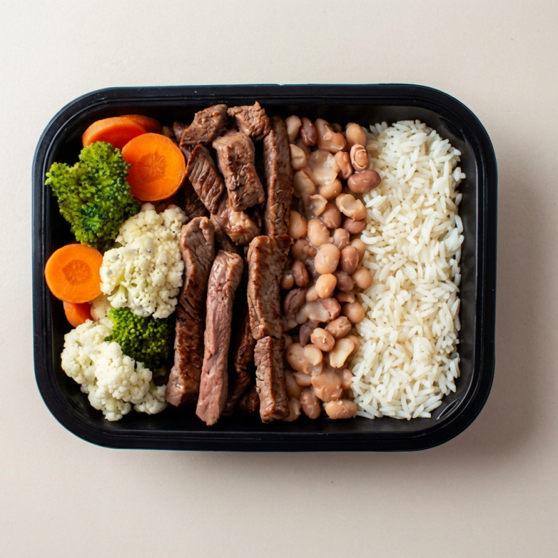 Para os amantes do clássico e delicioso arroz com feijão, a 'Marmita Turbinada' é a opção perfeita na categoria 'Imperdíveis'. Este prato homenageia a simplicidade e a tradição da culinária brasileira, acompanhado de uma crocante e refrescante salada. O toque final, e talvez o mais especial, é a proteína de sua escolha, que adiciona um sabor personalizado à refeição. Uma combinação equilibrada e n