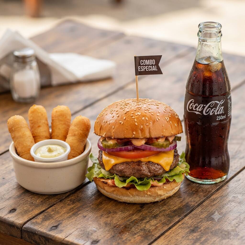 Combo Burger Pepinillos con 5 Tequeños