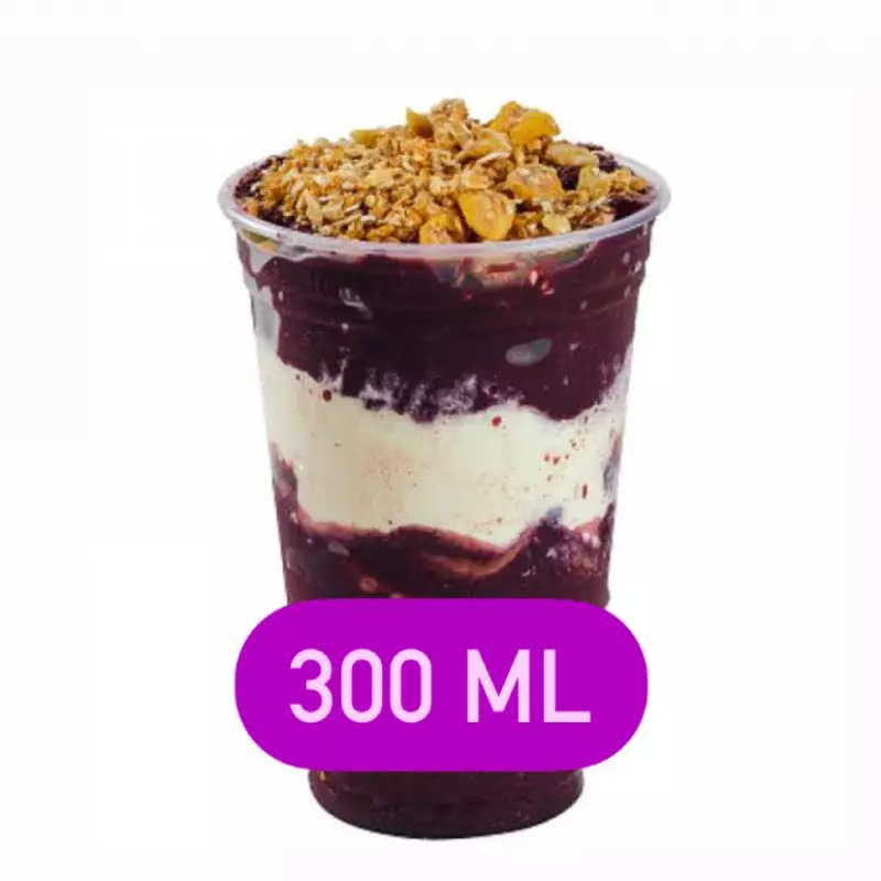 Açaí + Creme de Morg + 3 Complementos + 1 Calda ACOMPANHAMENTOS Leite ninho Granola Mms Banana Kiwi Canudinho de chocolate Jujuba Amendoim triturado Paçoca Chocobol Morango CALDAS Morango Menta Chocolate Leite Condensado
