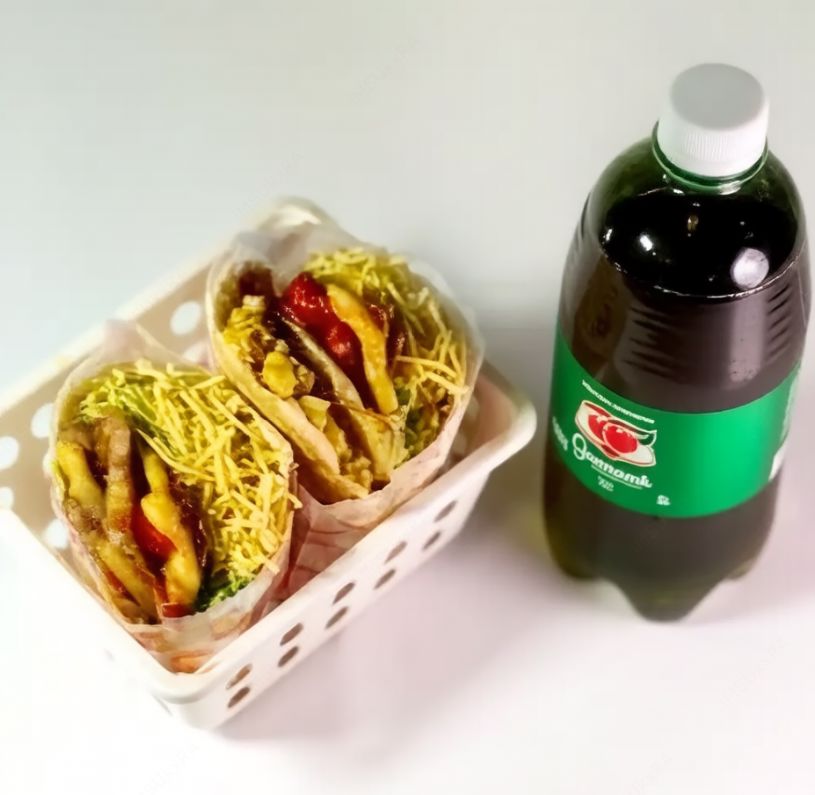 2 X-Tudo (Pão, Hambúrguer, Queijo, Bacon, Salsicha, Presunto, Alface, Tomate, Milho e Batata Palha) + 1 Guaraná Antárctica 1 Litro.