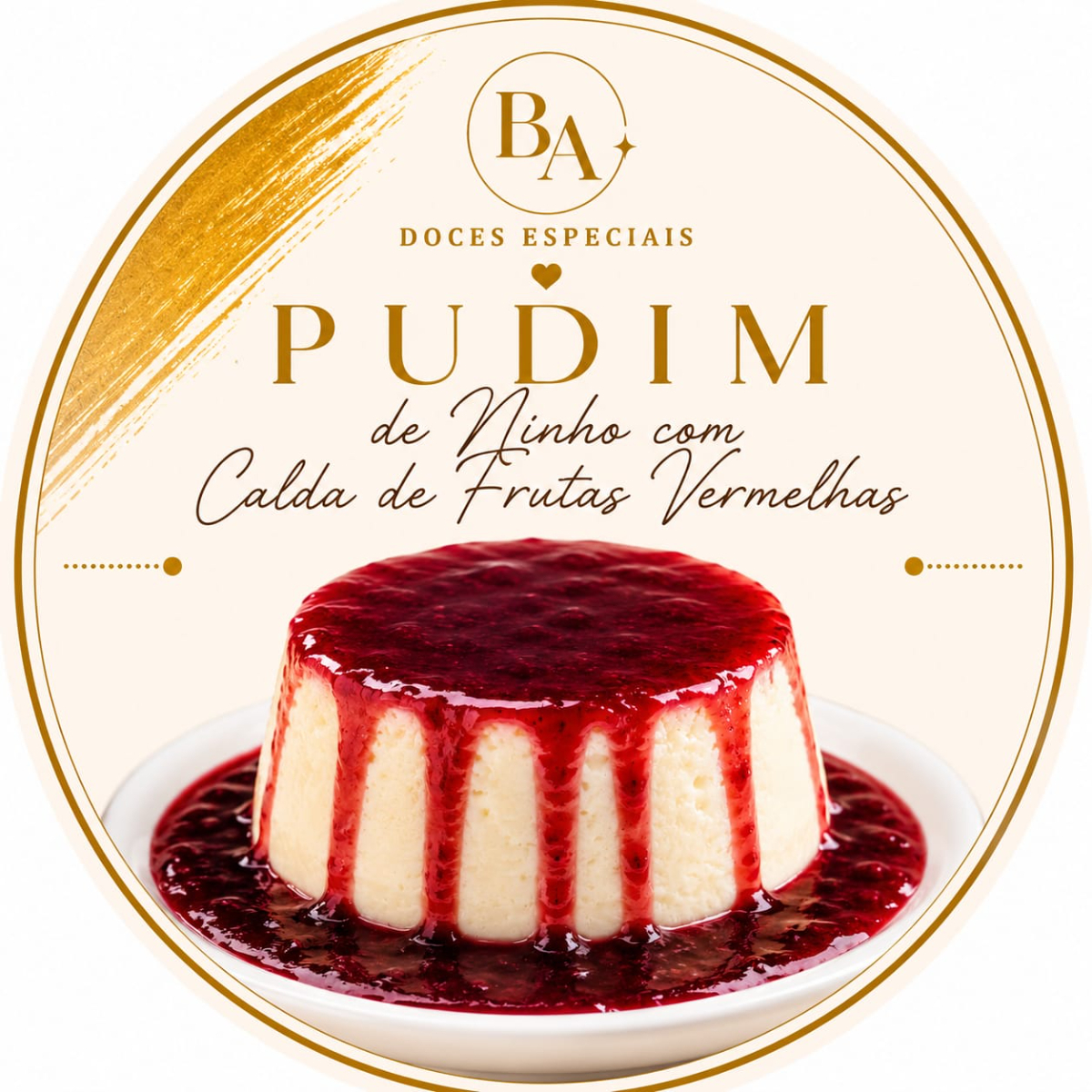 Uma combinação sofisticada e exclusiva. Pudim cremoso de ninho e cobertura de Frutas vermelhas resultando em uma sobremesa elegante e cheia de sabor.