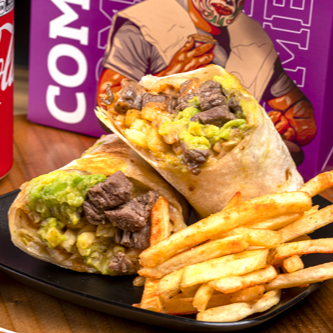 O burrito californiano é feito com tortilla de trigo, muçarela, carne asada suculenta, creme de abacate, batata frita e molho chipotle. Acompanha uma bebida, chips de milho ou batata frita, molho 50ml e um mini churros…O sabor da Califórnia sem precisar sair do Brasil!