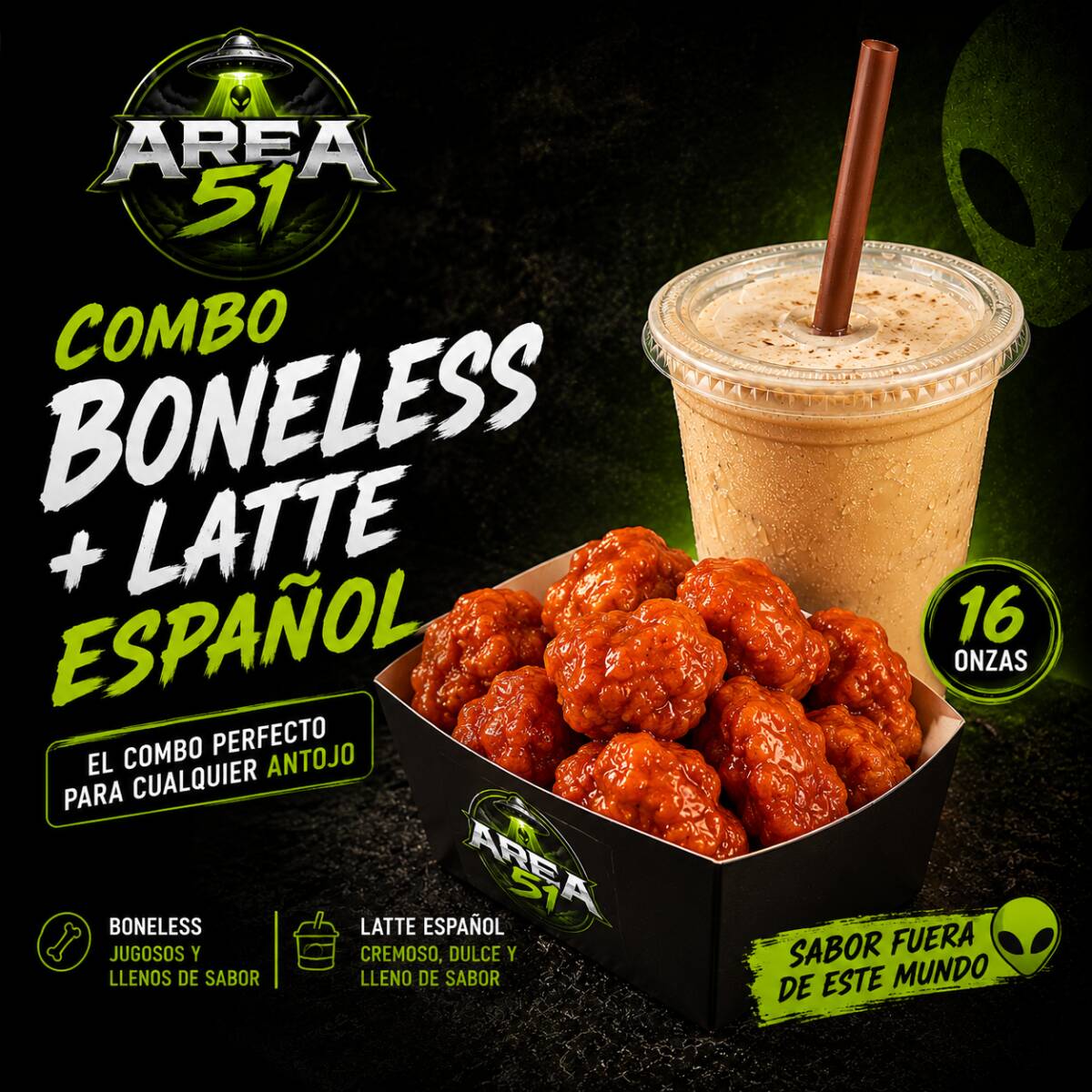 BONELESS + LATTE ESPAÑOL 👽