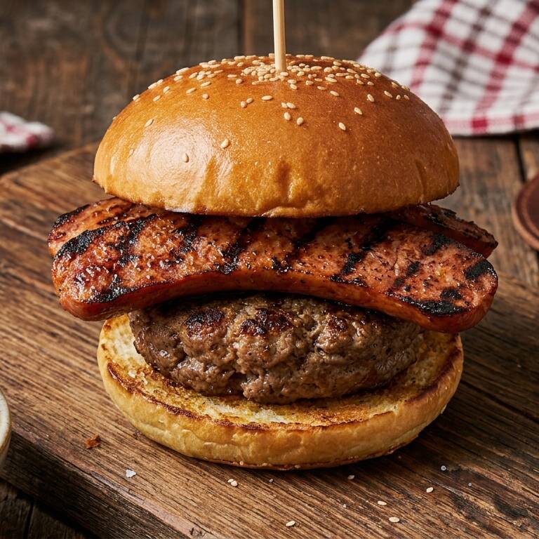 Hamburguesa con salchicha para asar