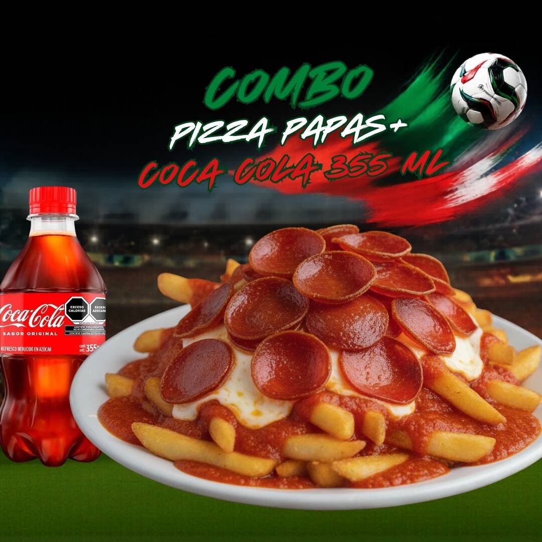 Pizza Papas + Coca Cola