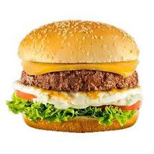 Pão, carne, queijo, presunto, bacon, milho verde, azeitona molho barbecue alface e tomate