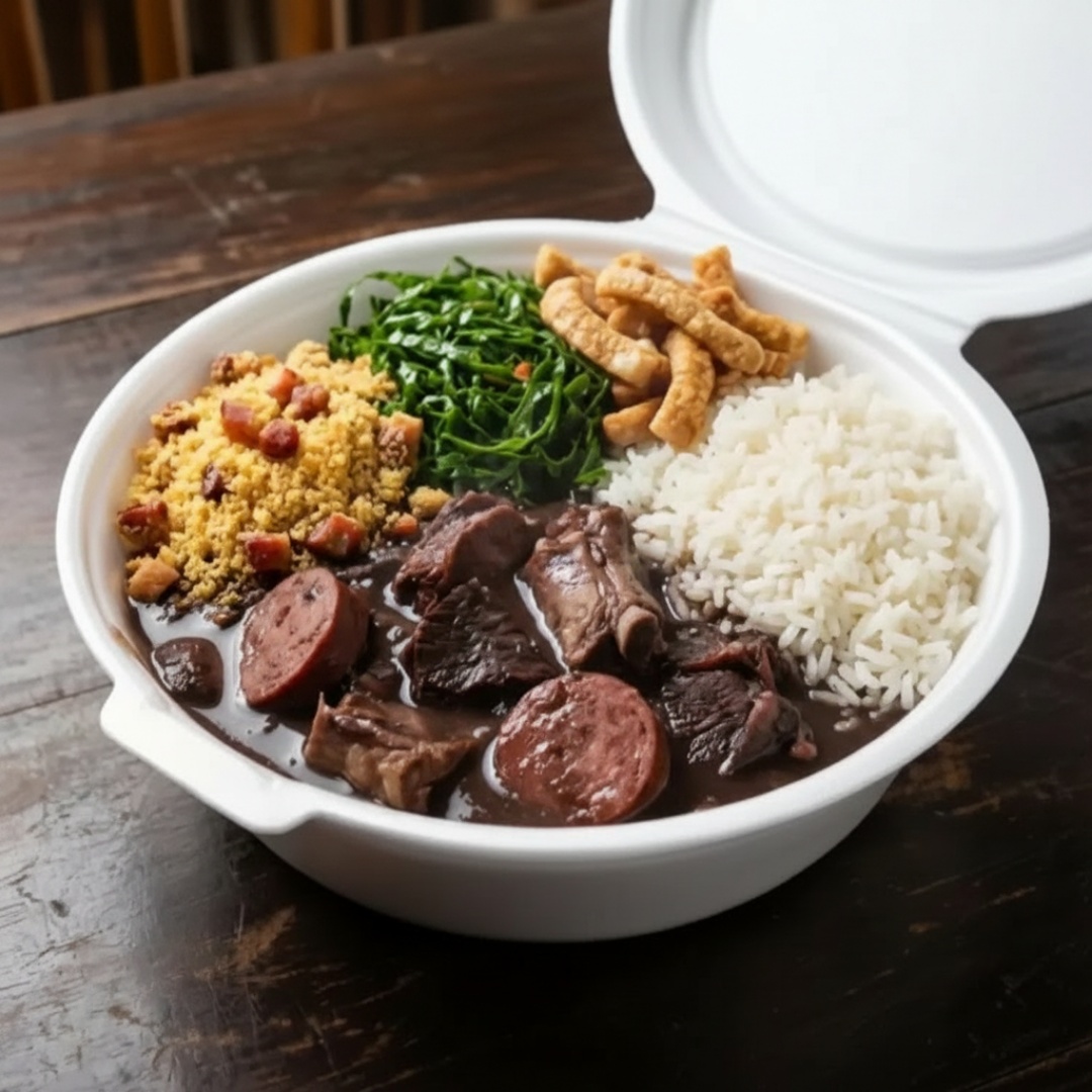 Deliciosa e irresistível feijoada da casa! Acompanha arroz soltinho, torresmo, couve refogada e farofa da casa. Vinagrete vai separado.