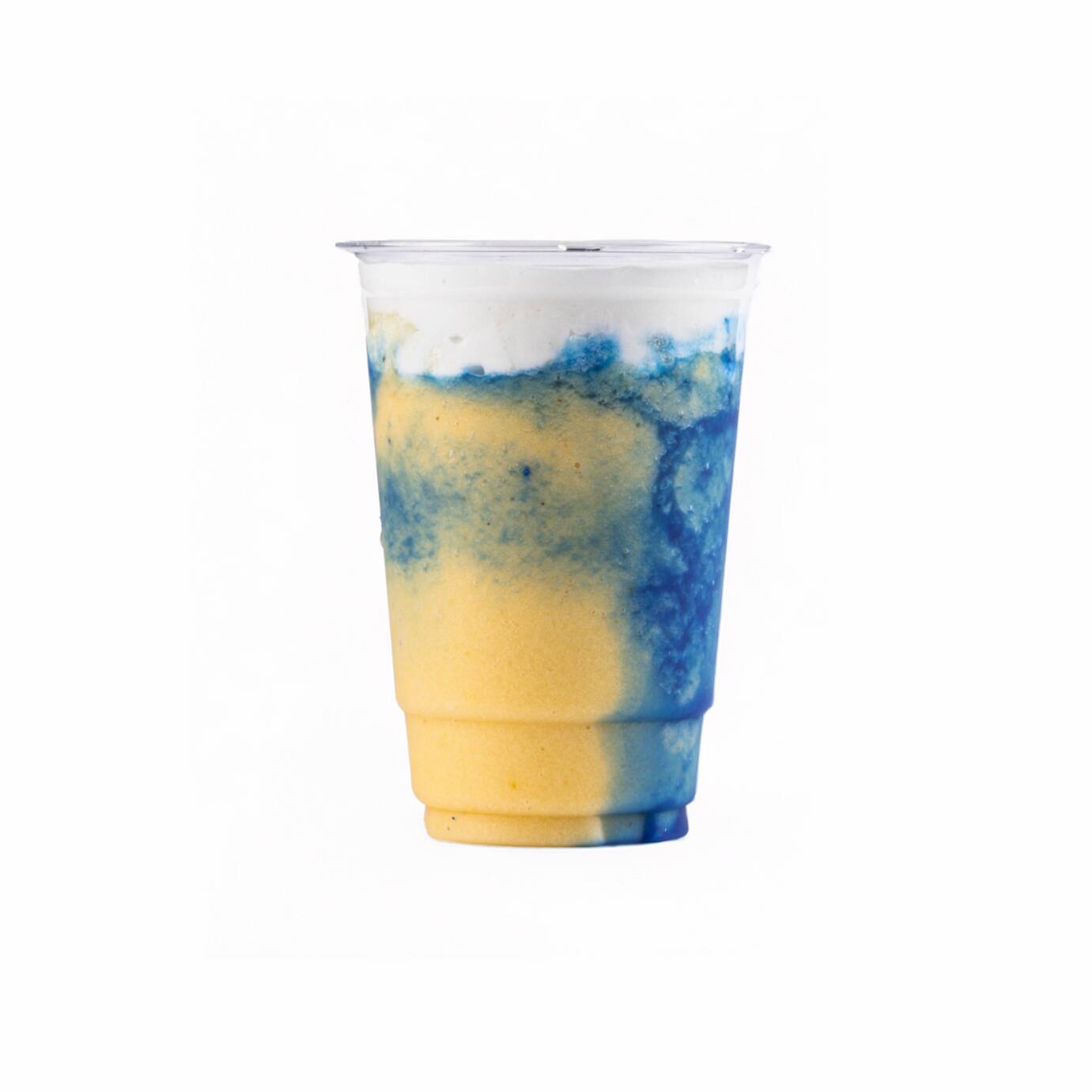 abacaxi, manga, banana, spirulina azul, espuma de coco e água de coco (400ml).