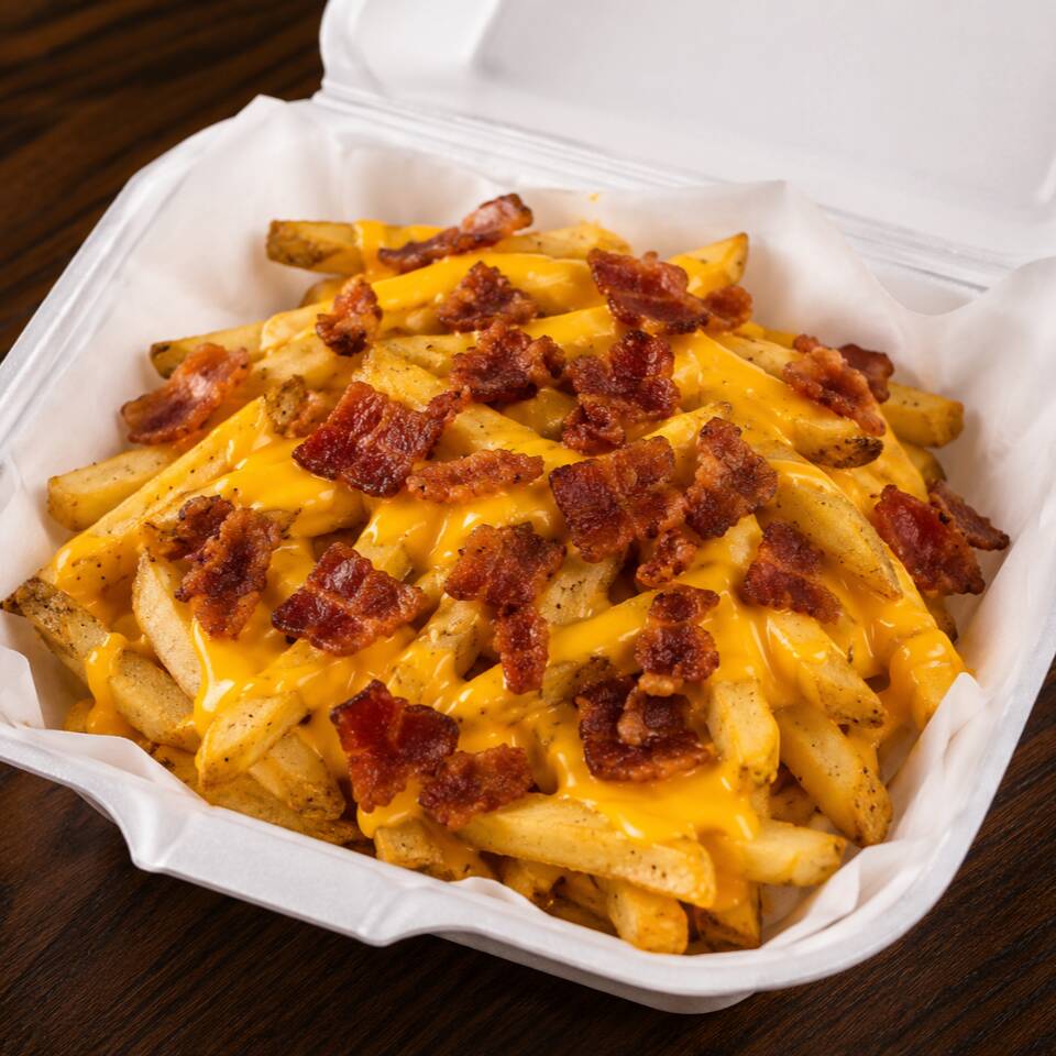 PAPAS FRITAS CON TOCINO Y QUESO