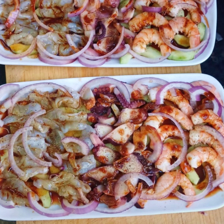 Tercia Aguachile Camarón Cocido, Crudo, Pulpo