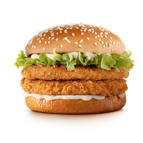 Composto por dois empanados com frango, maionese, alface americana e pão com gergelim.