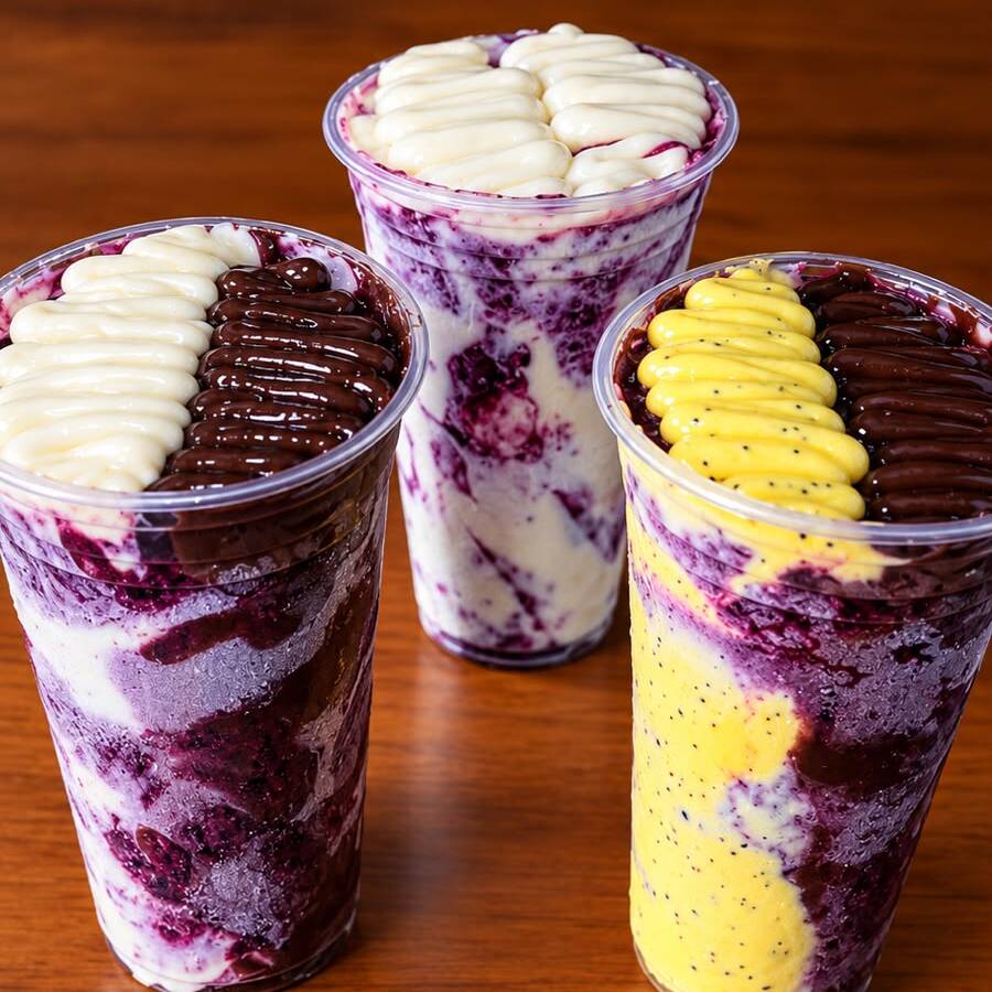 3 açaí trufado da sua escolha, com leite em pó