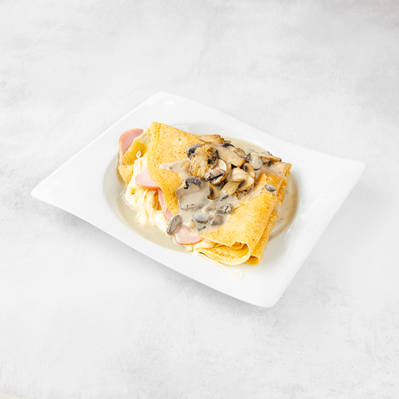 Crepe Jamón, Queso y Salsa de Champiñones