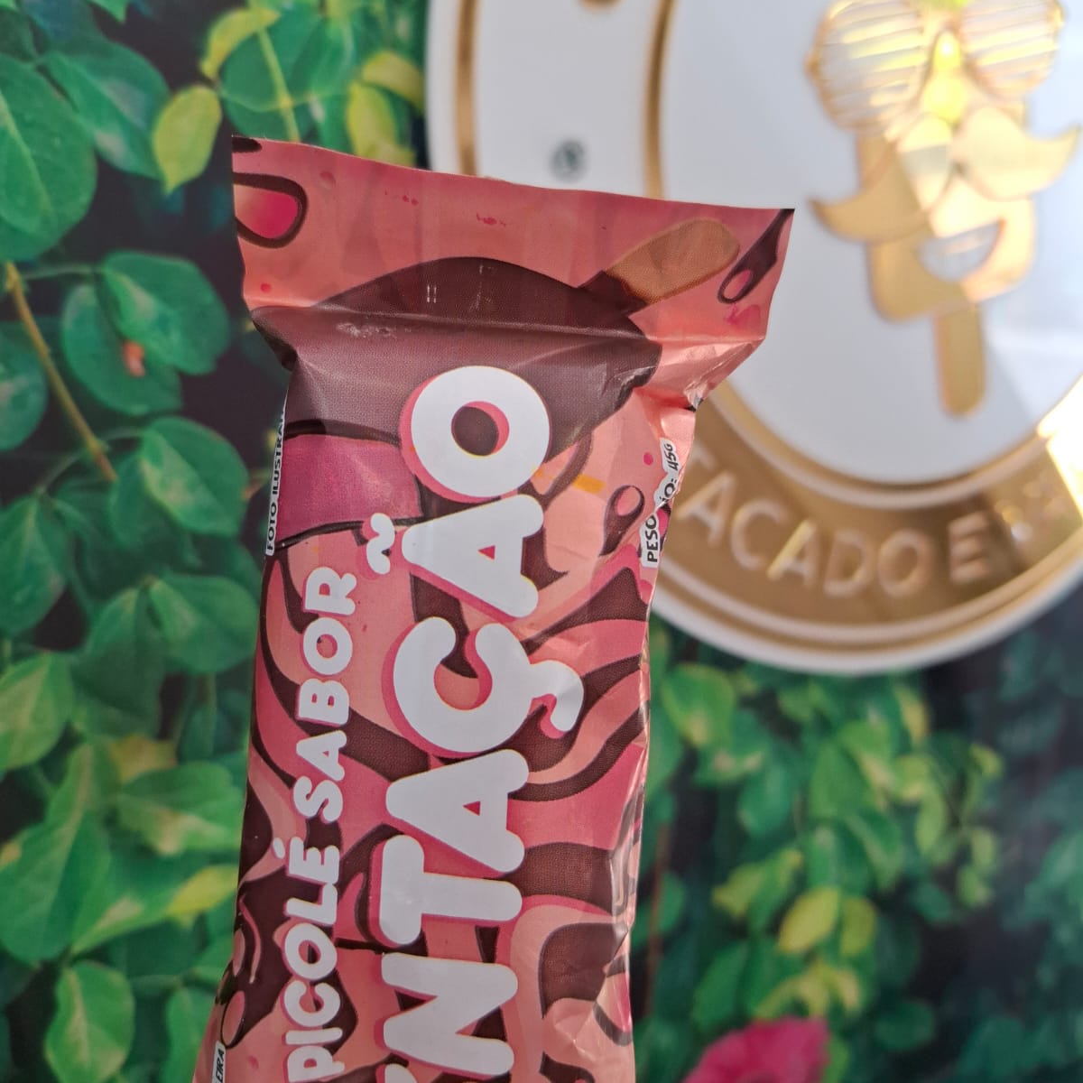 Delicioso picolé cremoso de Morango com casquinha de chocolate ao leite