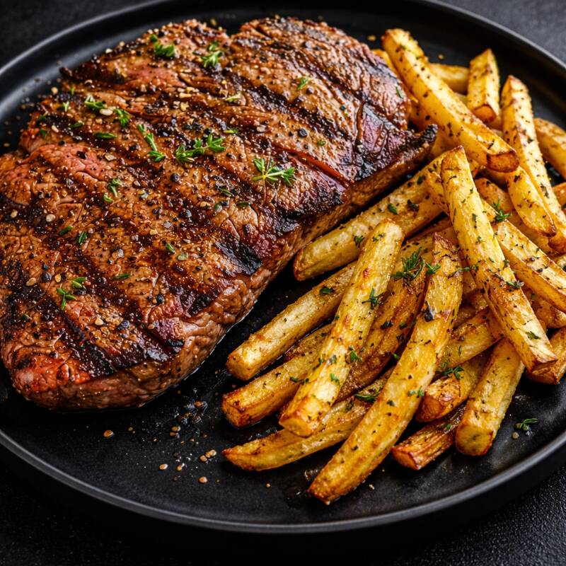 Delicie-se com o suculento Contra Filé Grelhado acompanhado de um Arroz Soltinho e um Feijão Carioca Caseiro, perfeitos para harmonizar com as irresistíveis Fritas crocantes. Uma combinação de sabores que vai conquistar o seu paladar. Aproveite este prato principal e desfrute de uma refeição completa e saborosa. Serve 1 pessoa