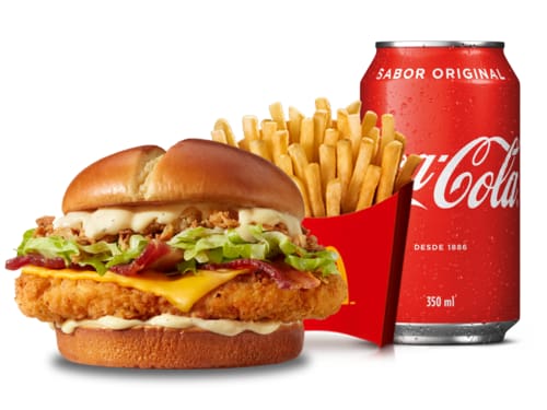 O novo Mccrispy Chicken Legend tem o sabor e os ingredientes que você ama. Ele é composto por pão tipo brioche com batata, carne 100% de peito de frango, temperada e empanada, molho do Cbo, cebola crispy, bacon em fatias, alface americana e queijo sabor c