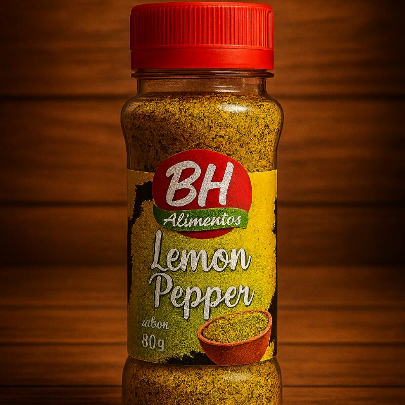 Frasco plástico com 80g de Lemon Pepper - Linha Premium.