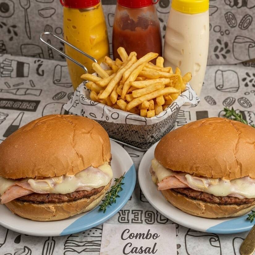 2 Lanche X burger + uma porção de batata frita 300g