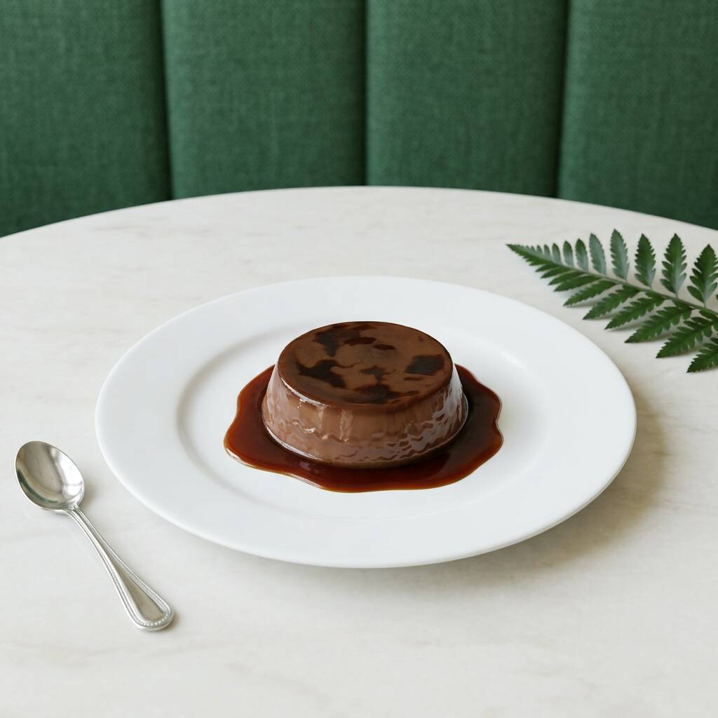 Pudim irresistível de chocolate com cobertura de ganache, perfeito para os chocólatras. Aproximadamente 80g.
