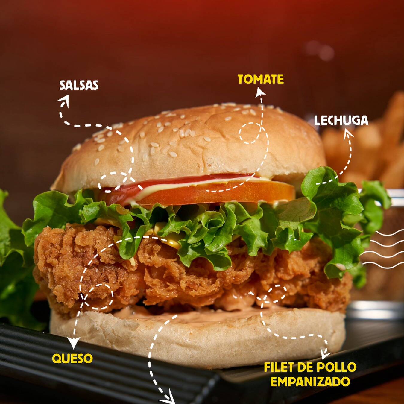HAMBURGUESA DE POLLO EMPANIZADO