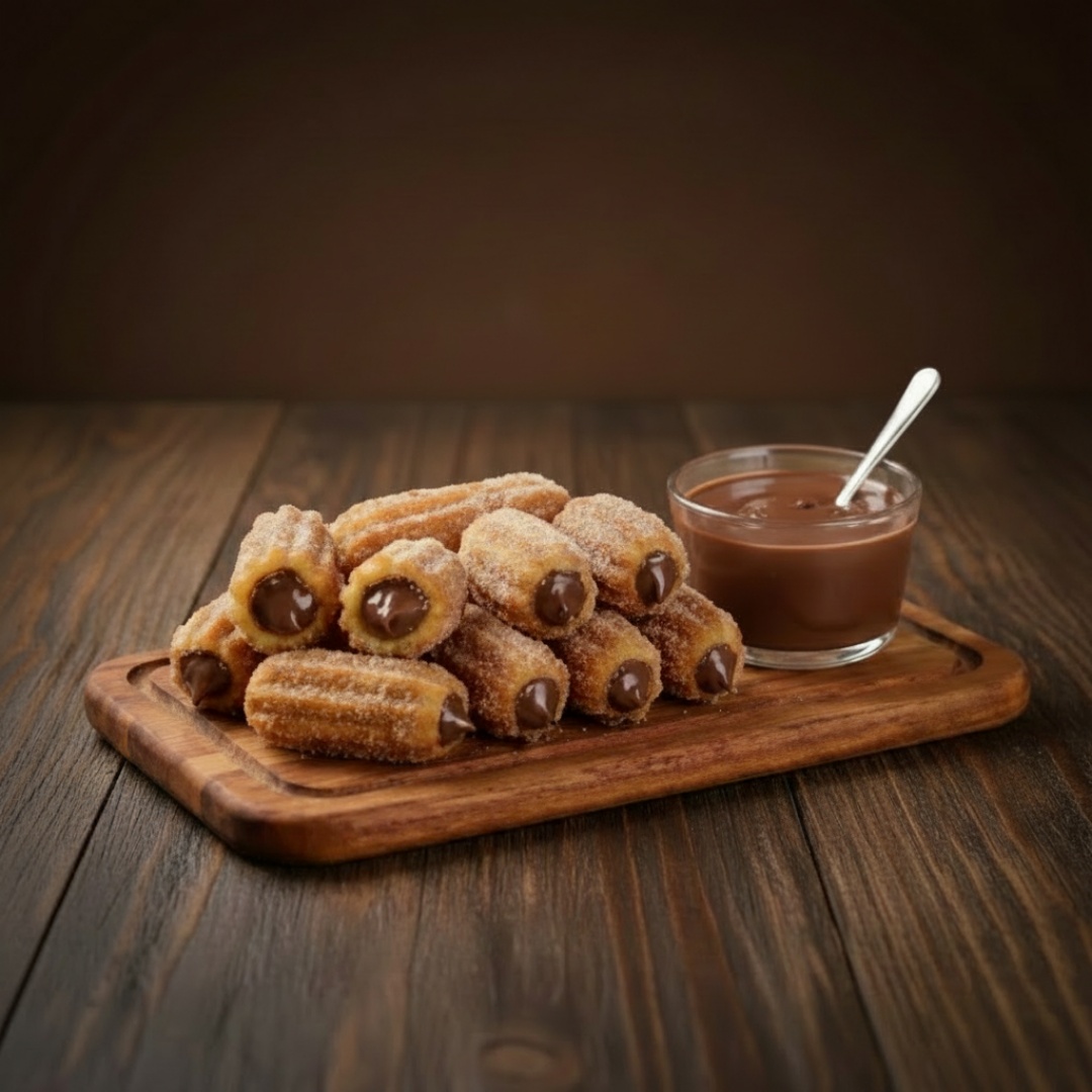 Deliciosos mini churros recheados com chocolate cobertos com açucar especial e canela. Surpreenda seus convidados.!!