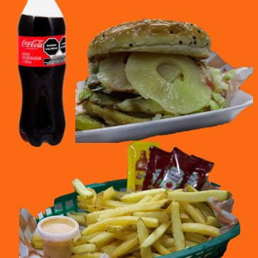 COMBO 6: HAMBURGUESA HAWAINA, PAPAS Y REFRESCO