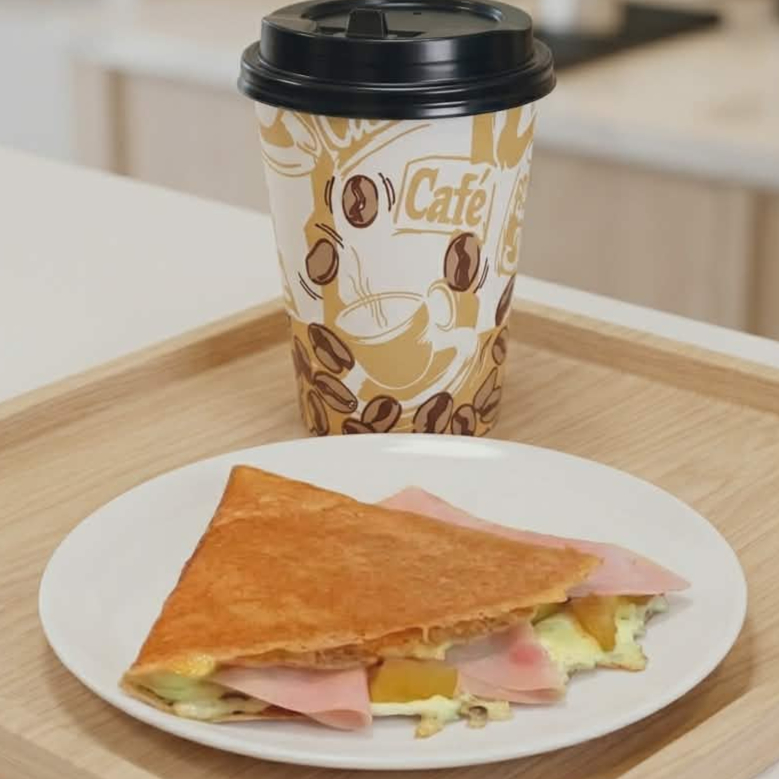 CREPA QUESO MANCHEGO + CAFE CAPUCHINO