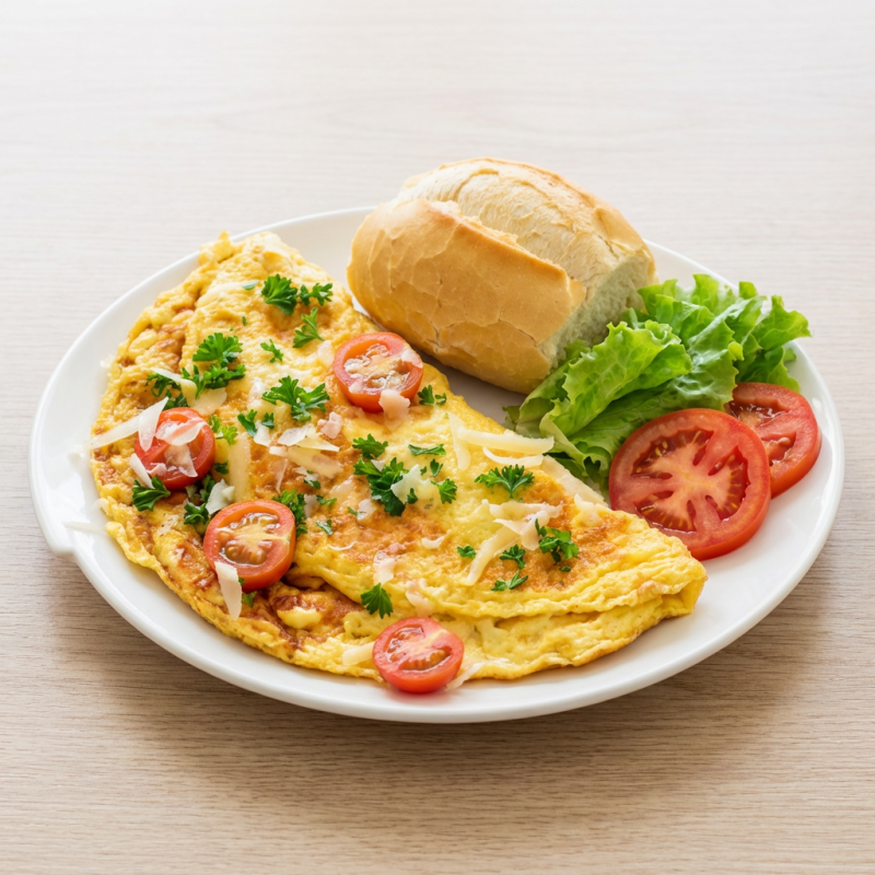 Nossas omeletes recheadas é uma combinação de ingredientes selecionados!! Acompanham 01 Pão fatiado, Alface e Tomate. Clique e selecione o seu recheio!!