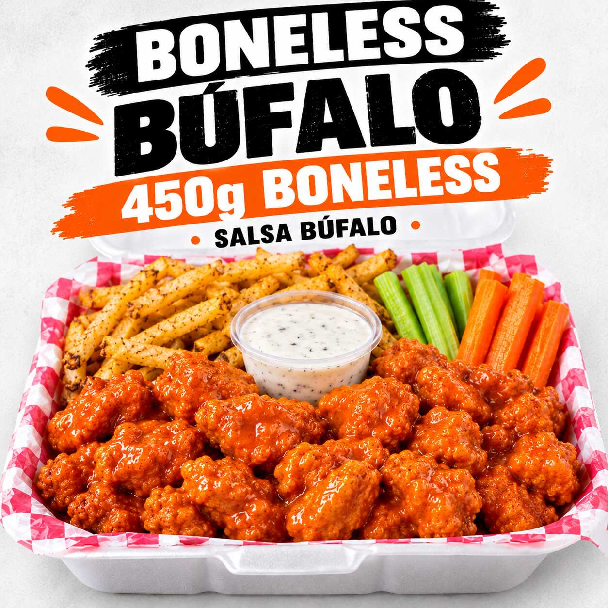 Combo Boneless Búfalo 450g + Papas y Ranch