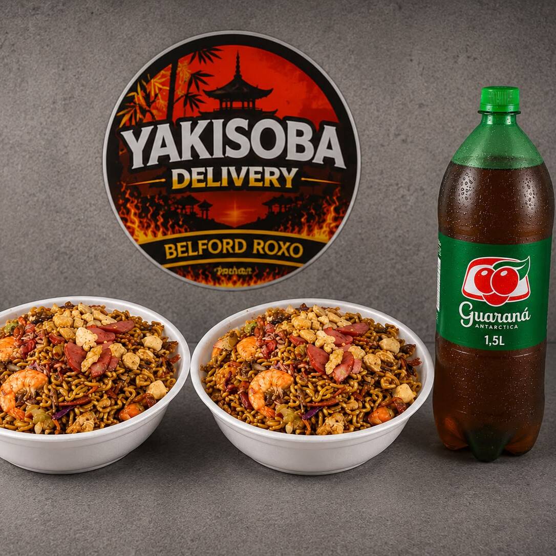 2 Yakisobas G Misto (frango, calabresa, camarão ou carne) + 1 Guanará antartica ou fanta uva e laranja 1,5L