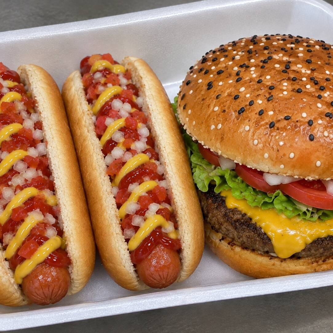 2 Hotdogs Sencillos y 1 Hamburguesa Clásica