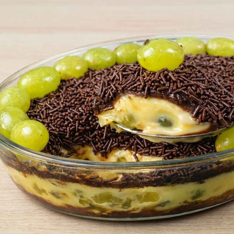Travessa surpresa de uva recheada com uvas frescas, brigadeiro cremoso de leite Ninho e creme de avelã.
