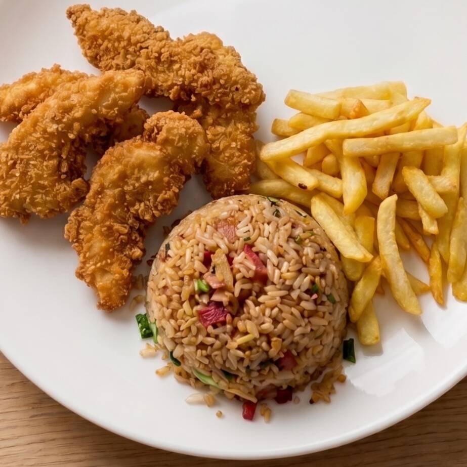 94. Fajitas de Pollo Empanizado Papas Francesa