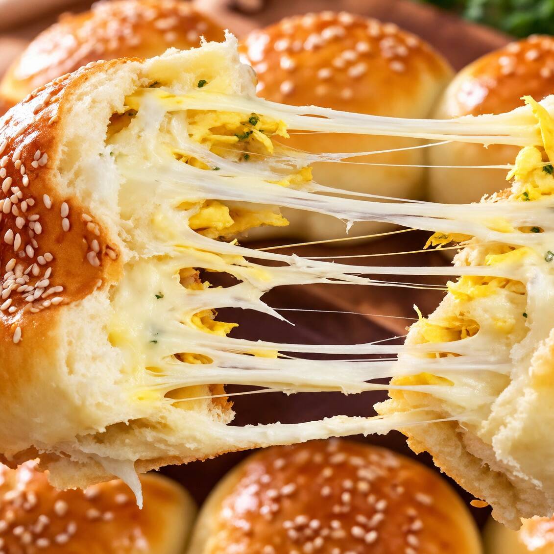 Delicioso pão fofinho de frango cremoso com queijo mussarela e Requeijão cremoso.