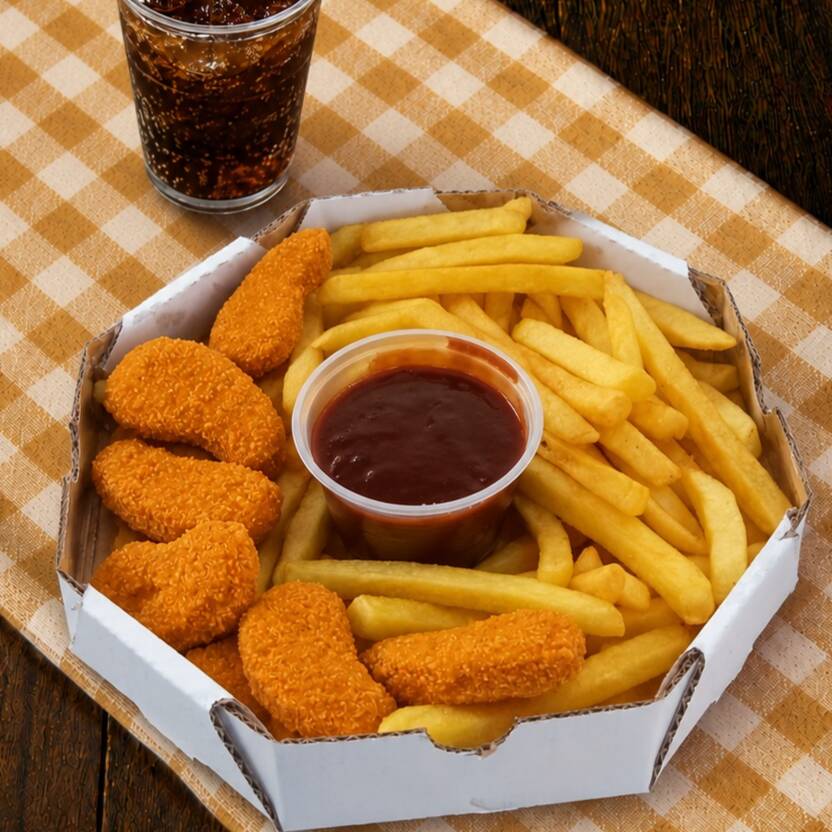 Petisqueira Super Nuggets com Batata Frita + Molho Barbecue 100ml Grátis - Individual para 1 pessoa