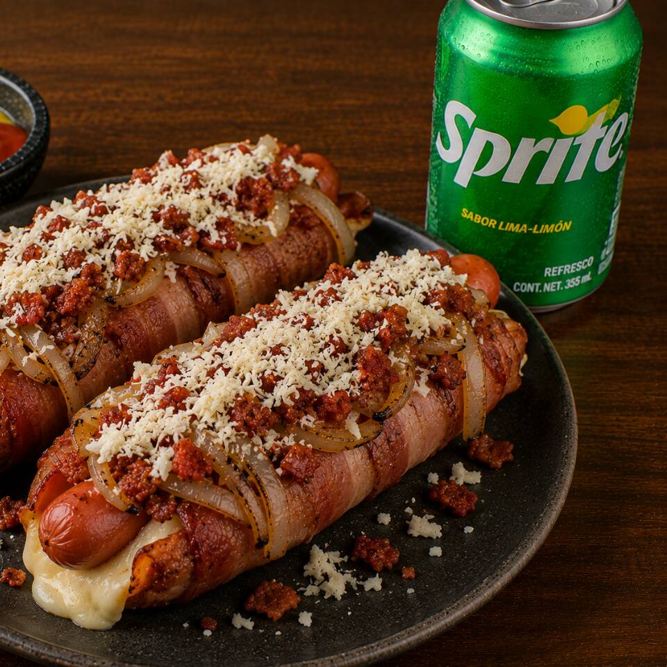 2 hotdogs atascados + refresco 🔥 🥤