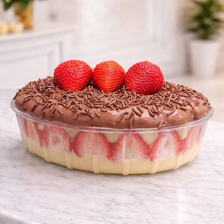Uma combinação irresistível: morangos frescos com camadas cremosas de Ninho e chocolate. Uma travessa de 1 litro perfeita para compartilhar (ou se deliciar sozinho).