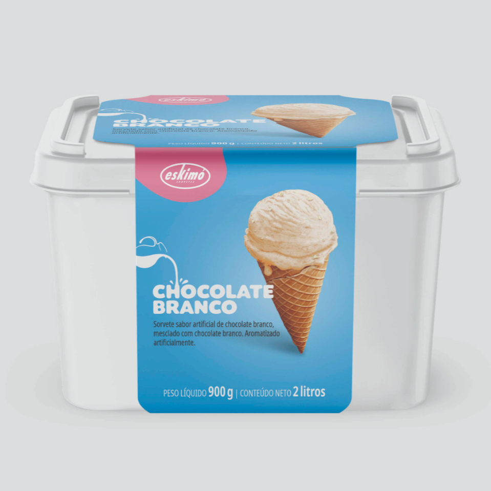 Sorvete sabor de chocolate branco. Mesclado com chocolate branco.