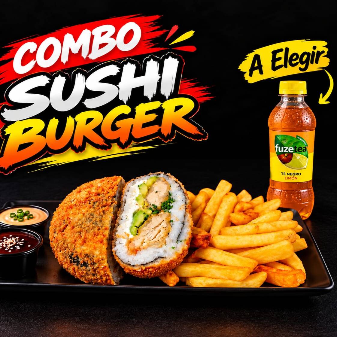 Sushi Burger Empanizadas + Papas Fritas + 1 Bebida