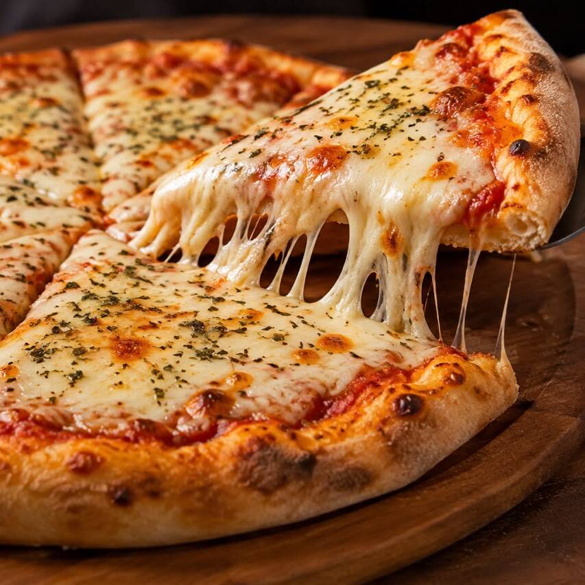 Pizza grande de 8 pedaços, preparada com ingredientes selecionados e muito sabor. Ideal para compartilhar! 🍕