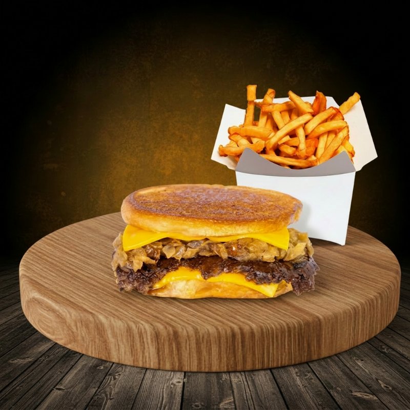 Smash Griled Onion Burger + Papas