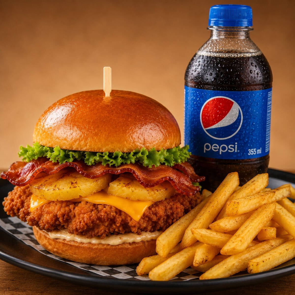 CHICKEN HAWAIANA CON PAPAS+refresco