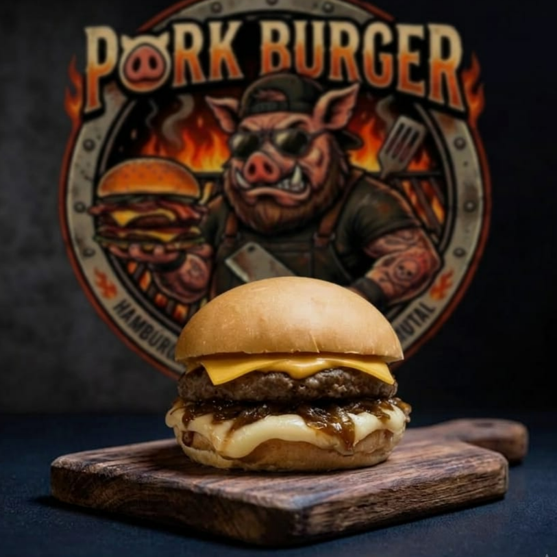 Hambúrguer Angus (Smash 100g - Esmagado na Chapa), com uma combinação de queijos: cheddar americano derretido, requeijão cremoso e muito cheddar cremoso. Ainda leva cebola caramelizada, ketchup e maionese de verdade, tudo fechado no pão selado para aguentar tanta cremosidade.