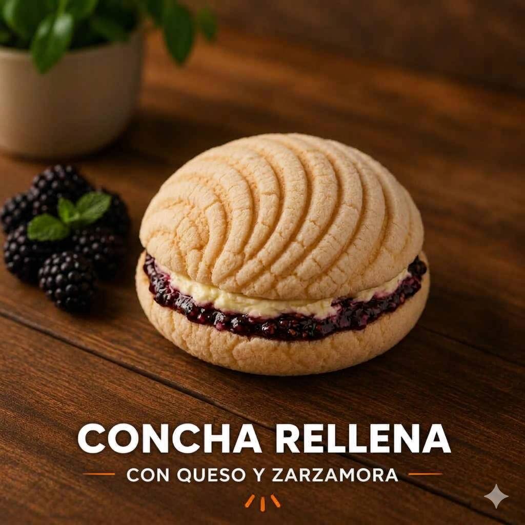 Concha Rellena de Mermelada de Queso con Zarzamora