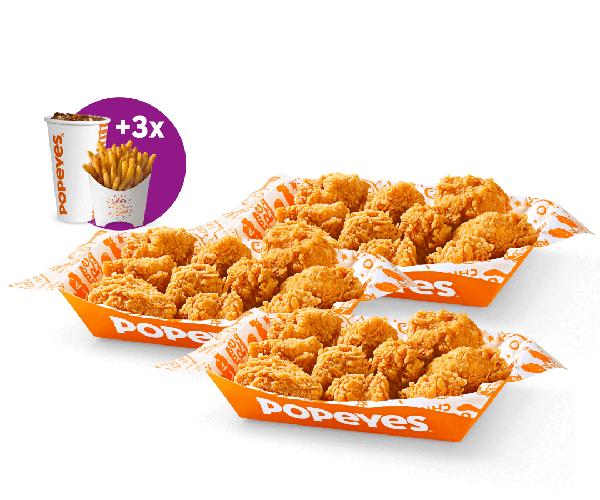 30 Filezinhos crocantes 100% peito de frango. Acompanha 3 Fritas Cajun e 3 Bebidas.

*Para garantir a qualidade na entrega o envio é feito em caixas e não em baldes.