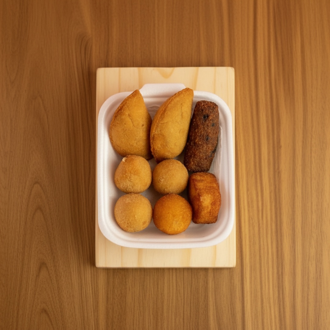 Salgados artesanais: coxinha, bolinha napolitana, pastel de carne.
*Não garantimos troca de sabores*