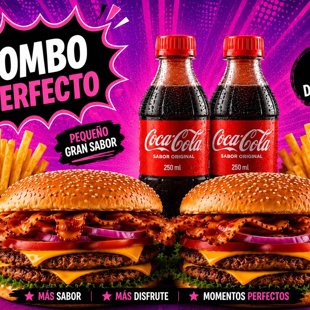 Hamburguesa 2 carne para 2 con tocineta.